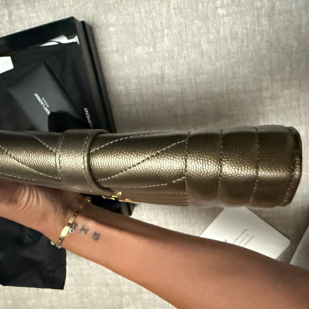 Saint Laurent Silver Quilted Clutch with Chevron Pattern - Picture 5 of 6